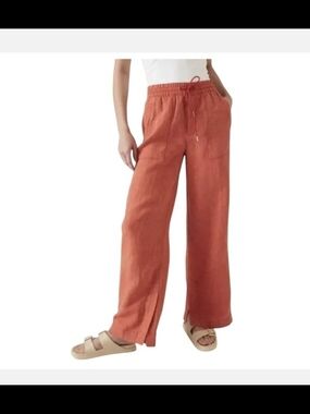 Athleta Linen Wide-Leg Drawstring Pants - Rust Orange Size 0